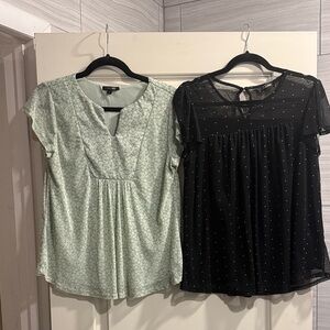 Chic Black and Green Babydoll Blouse  Duo
